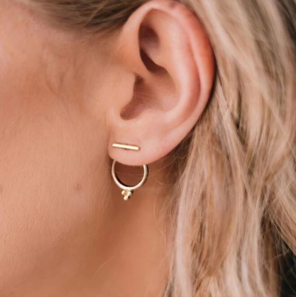 Front Back Bar Stud Earrings 2 in One - Picture 2 of 8